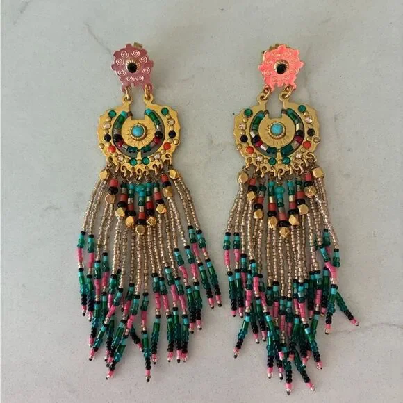 GAS Bijoux Maricopa Beaded Drop Earrings Gold Pink Blue - Picture 4 of 5